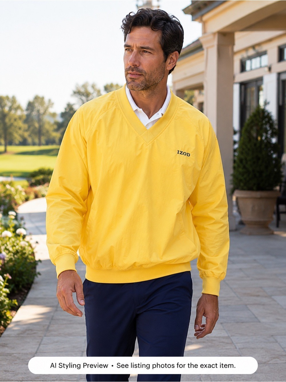Vintage IZOD Packable Pullover Windbreaker Yellow Nylon Golf Jacket Men’s M